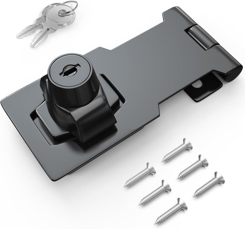 I-EASYDWW 3 Inch Keyed Hasp Lock for Cabinets & Small Doors, Twist Knob Design, Heavy Duty Zinc Alloy with Chrome-Plated Iron, Includes Keys & Screws, Black - Image 1